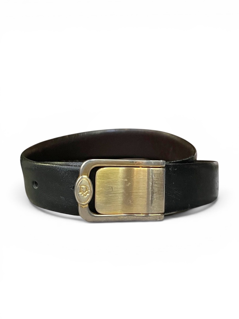 Vintage Christian Dior Reversible Black/Brown Belt w/Gold-Tone Buckle